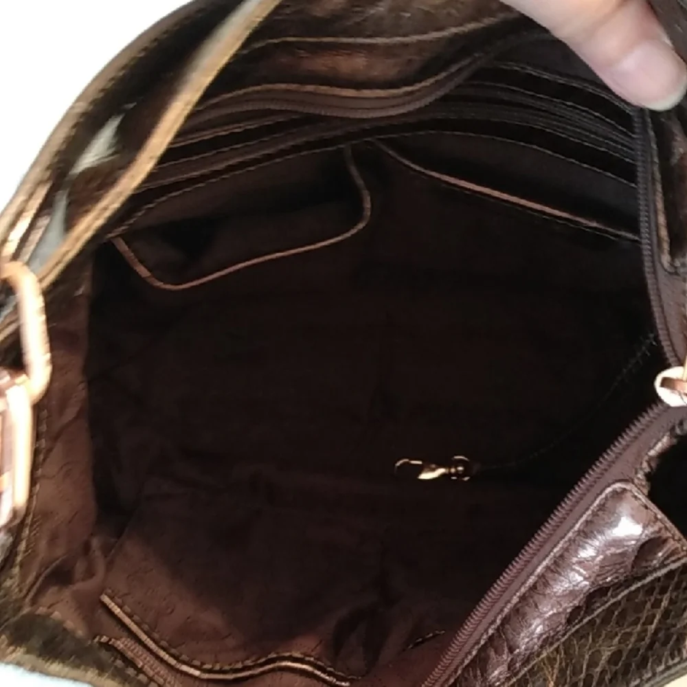 Michael Kors Copper Gold Snakeskin Effect Leather Purse Fulton Gold Logo Bag